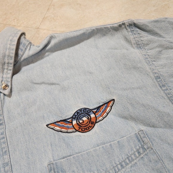 VTG Matco Tools Mens L Large Embroidered Blue Denim Button Up Down Work T Shirt - Picture 3 of 10
